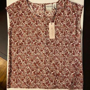 Rachel Zoe Women's 100% Linen Top Size Medium Red Floral Shirt Sleeveless - NWT